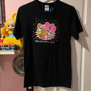 Hello Kitty Cafe Black Tee with Pink and Green Accents